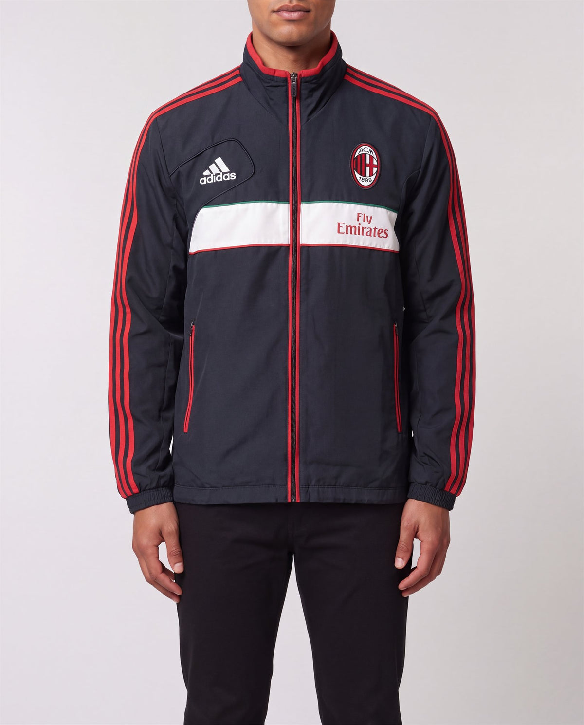 Adidas AC Milan Track Jacket front view, S, 90s vintage, PrimeSupply