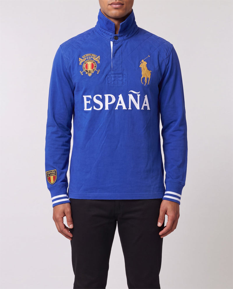 Ralph Lauren Espana Rugby Shirt front view, S, 90s vintage, PrimeSupply