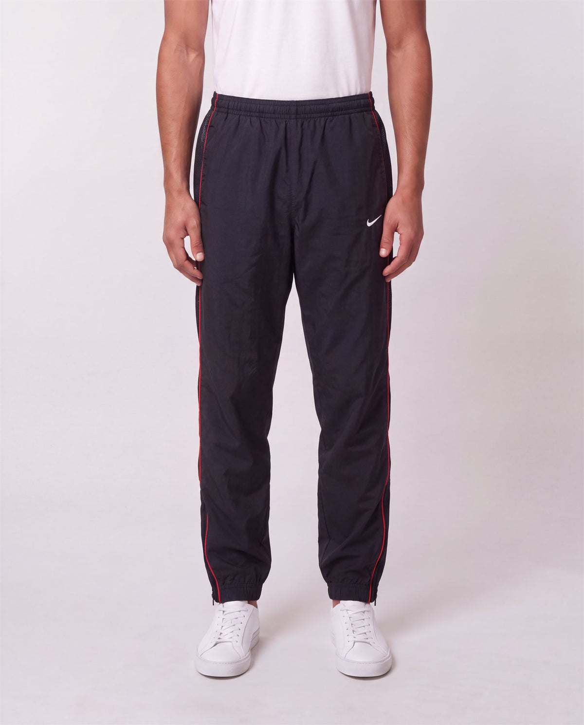 Nike Black Red Trackpants front view, L, 90s vintage, PrimeSupply